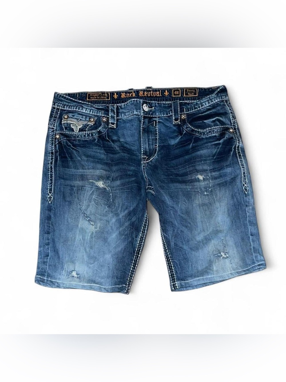 Rock Revival Distressed Blue Denim Jean Shorts Feeney Boot